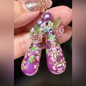 Floral Asian feel PURPLE CLUSTER Drop Earrings